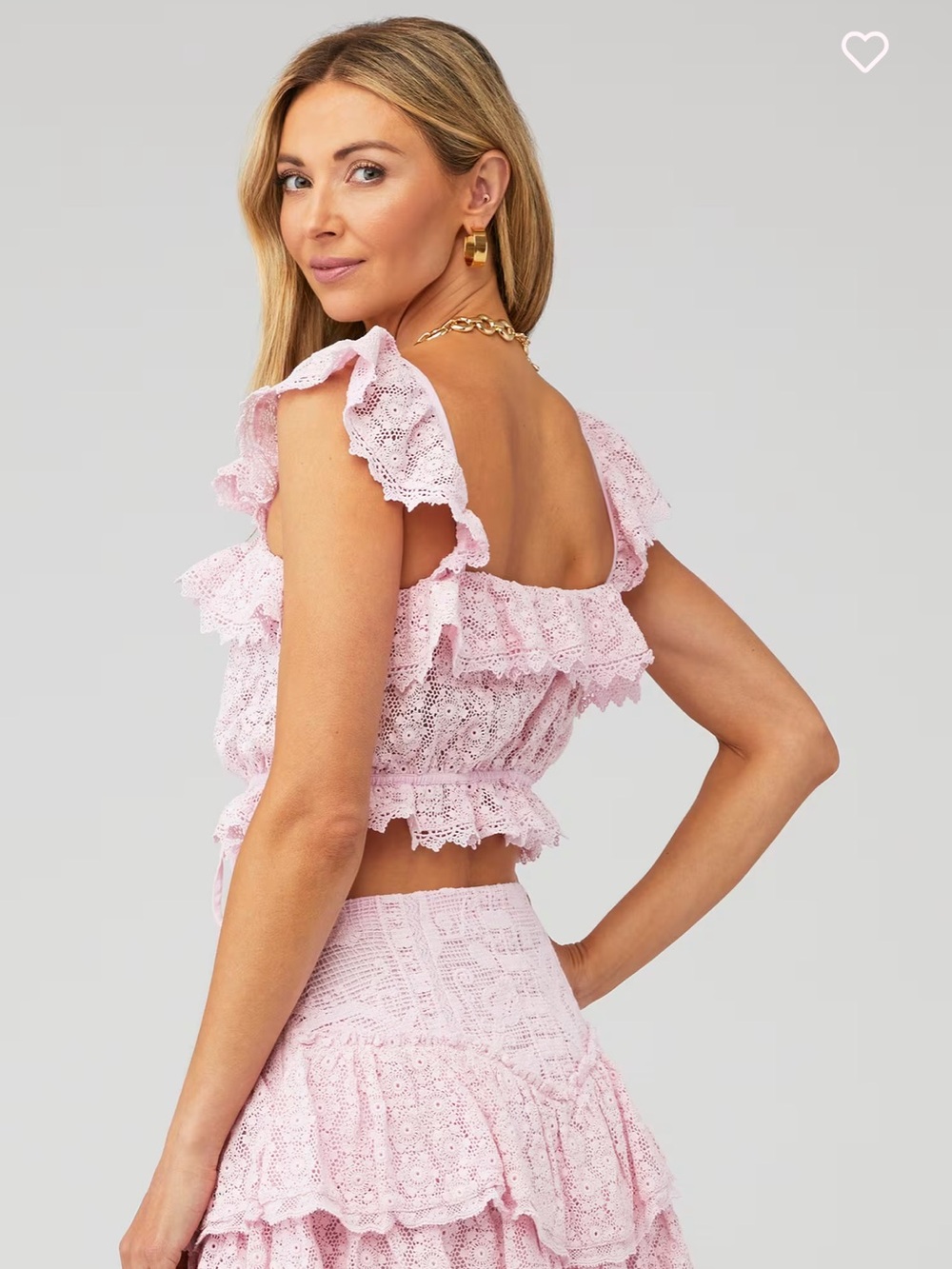 LoveShackFancy Pink Lace Ruffle Crop Top - Picture 2 of 10